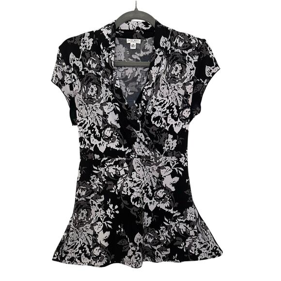 Nine West Separates Babydoll Blouse Size M Black White Floral Career Office Y2K - Picture 1 of 7